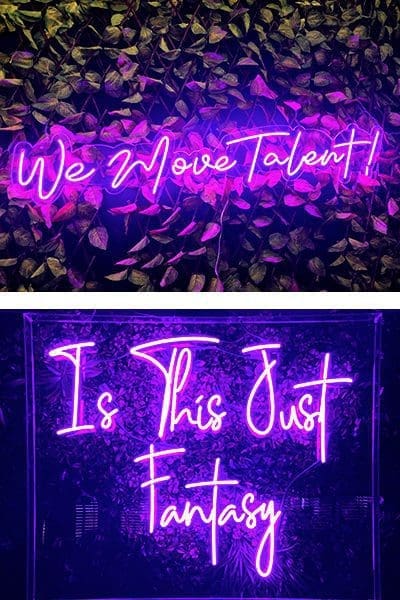 Tenemos talento es este letrero de neón de fantasía en color violeta.