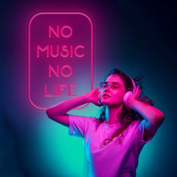 Neón No Music No Life y un letrero de neón que dice sin música no hay vida.