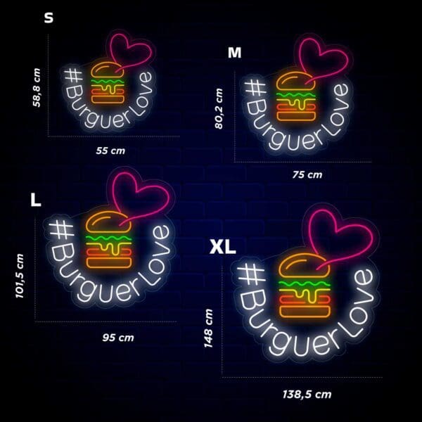Neón Letrero #BurgerLove: Un vibrante letrero de neón que muestra las palabras "Burger Love".