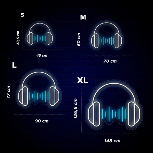 Una tabla de diferentes tamaños de auriculares Neon Cascos Dj.