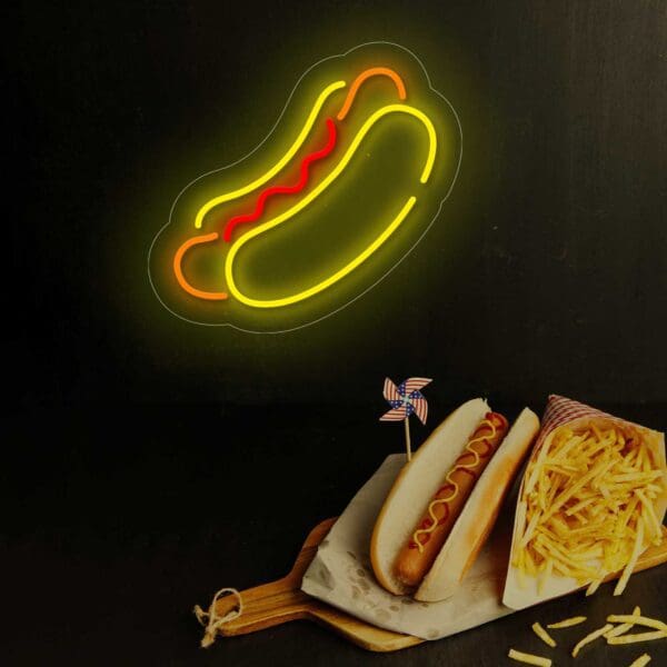 Un néon de Hot Dog o Perrito Caliente