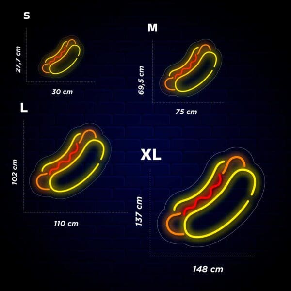 Hot Dogs Neon Neón en diferentes tamaños