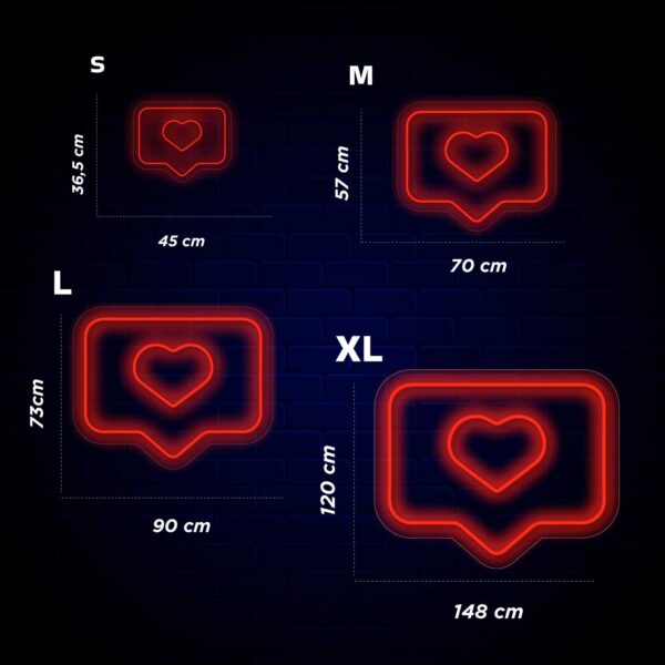 Un diagrama de diferentes tamaños de íconos de redes sociales, con Neón Like IG y diseños con influencia flamenca.