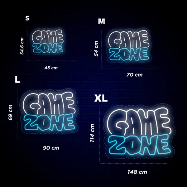 Un conjunto de letreros de Neón Game Zone Dos Colores, que emiten una vibra de Neón vibrante y enérgica.