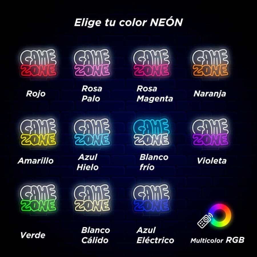 Un cartel de Neón Game Zone Dos Colores de Pura Vida.