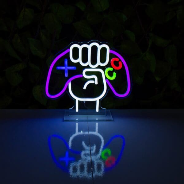Descripción: Una Lámpara de Néon Mando Videojuegos Gamer con una imagen de un controlador de videojuegos.