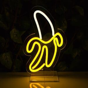 Descripción: Una Lámpara de Neón Plátano con un plátano en ella.