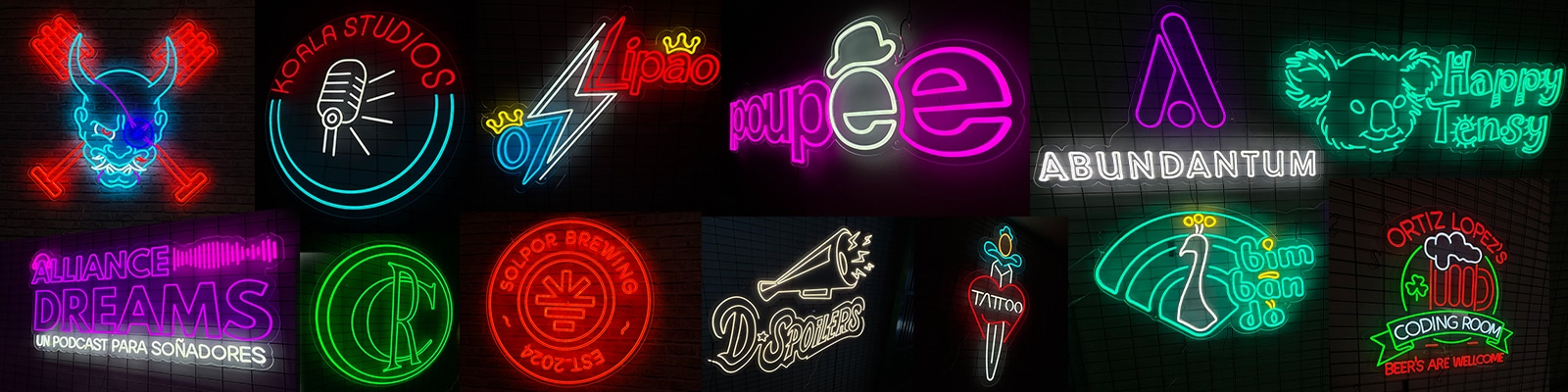 Varios logotipos de empresas convertidos en neón LED personalizado