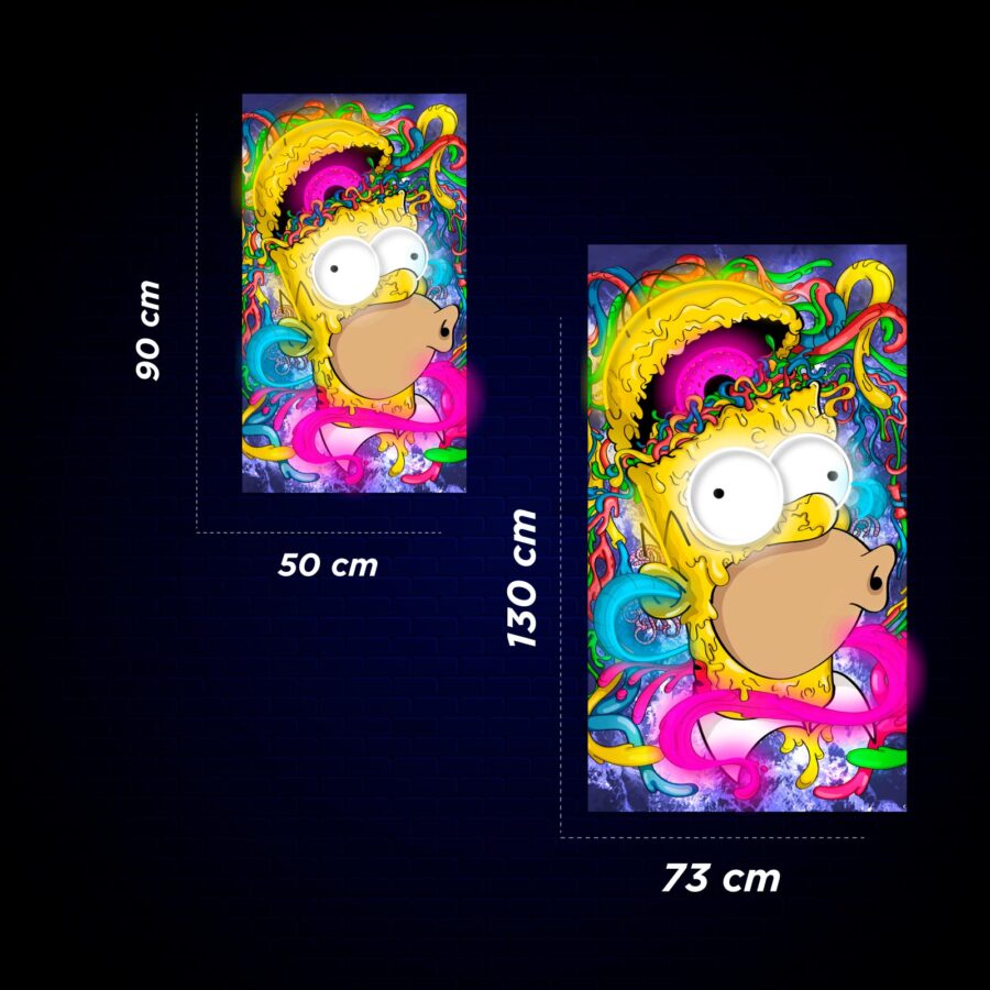 Dos lienzos abstractos coloridos con rostro de personaje de dibujos animados, uno de 90x50 cm y el otro de 130x73 cm.