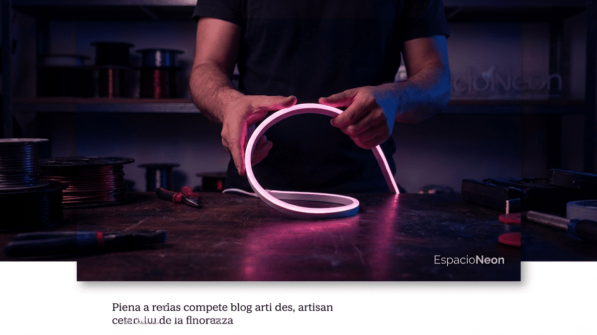 Artesano doblando tira de neón LED Flex en taller de Espacio Neón
