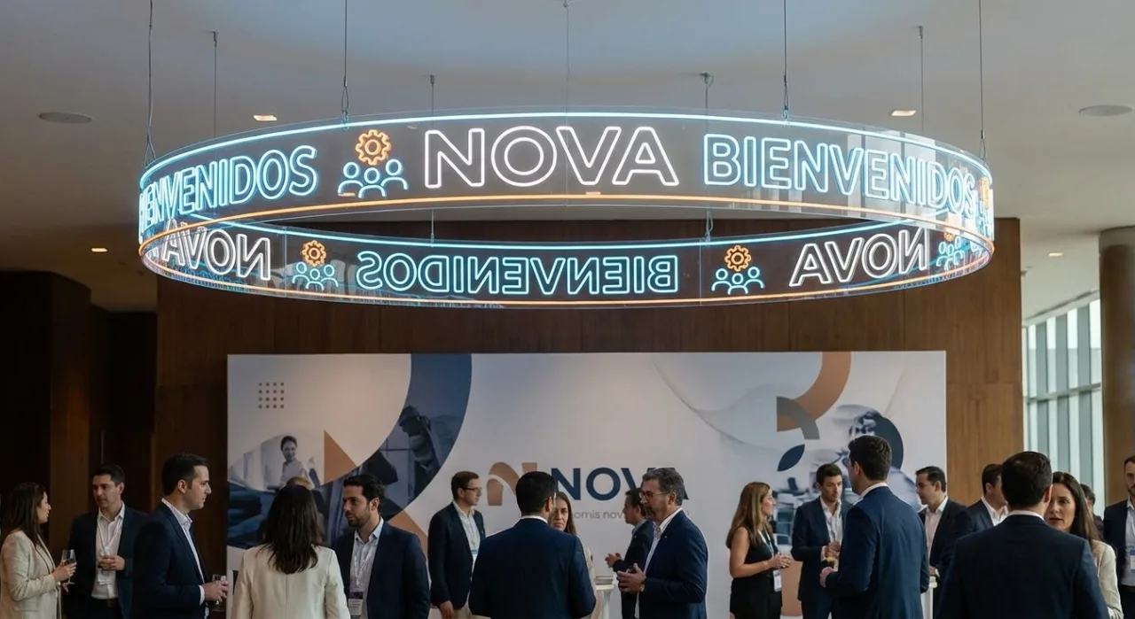 Diseño de rótulo de neón 360° para un evento corporativo
