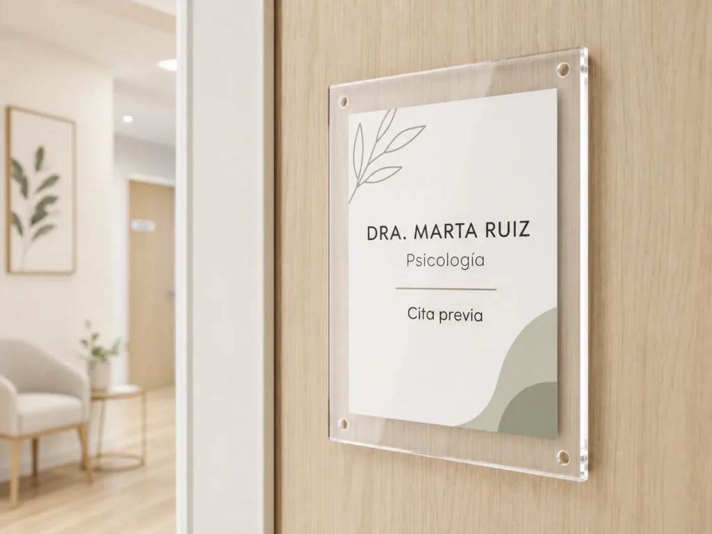 Placa de metacrilato transparente para consulta con cuatro agujeros