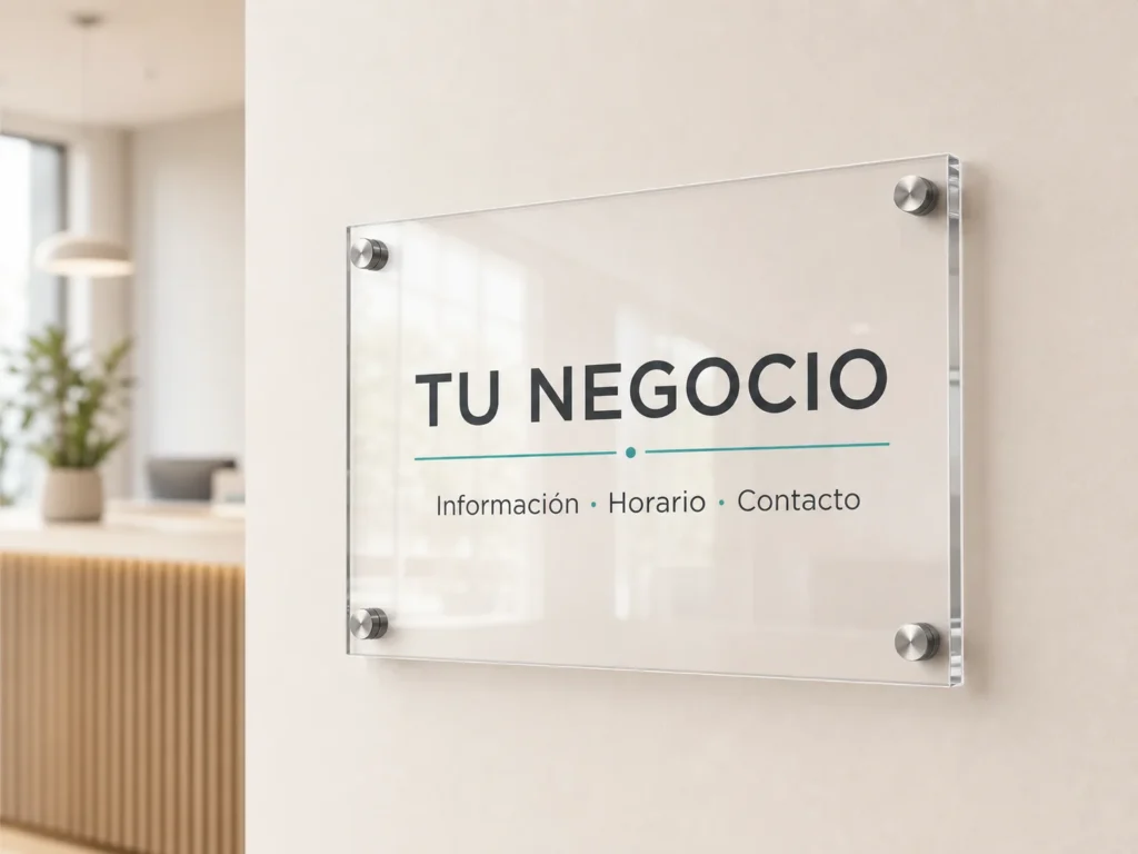 Placa de metacrilato personalizada para negocio con cuatro separadores