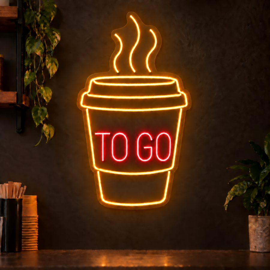Neón LED Café para Llevar con letras en Rojo