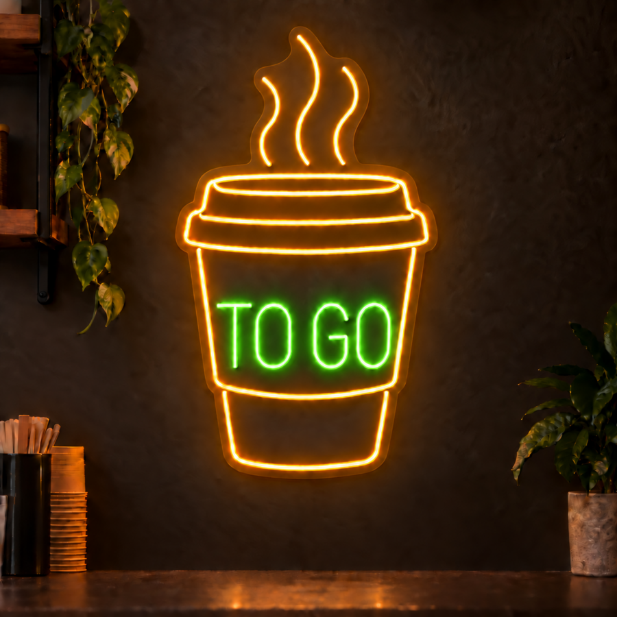 Neón LED Café para Llevar con letras en Verde
