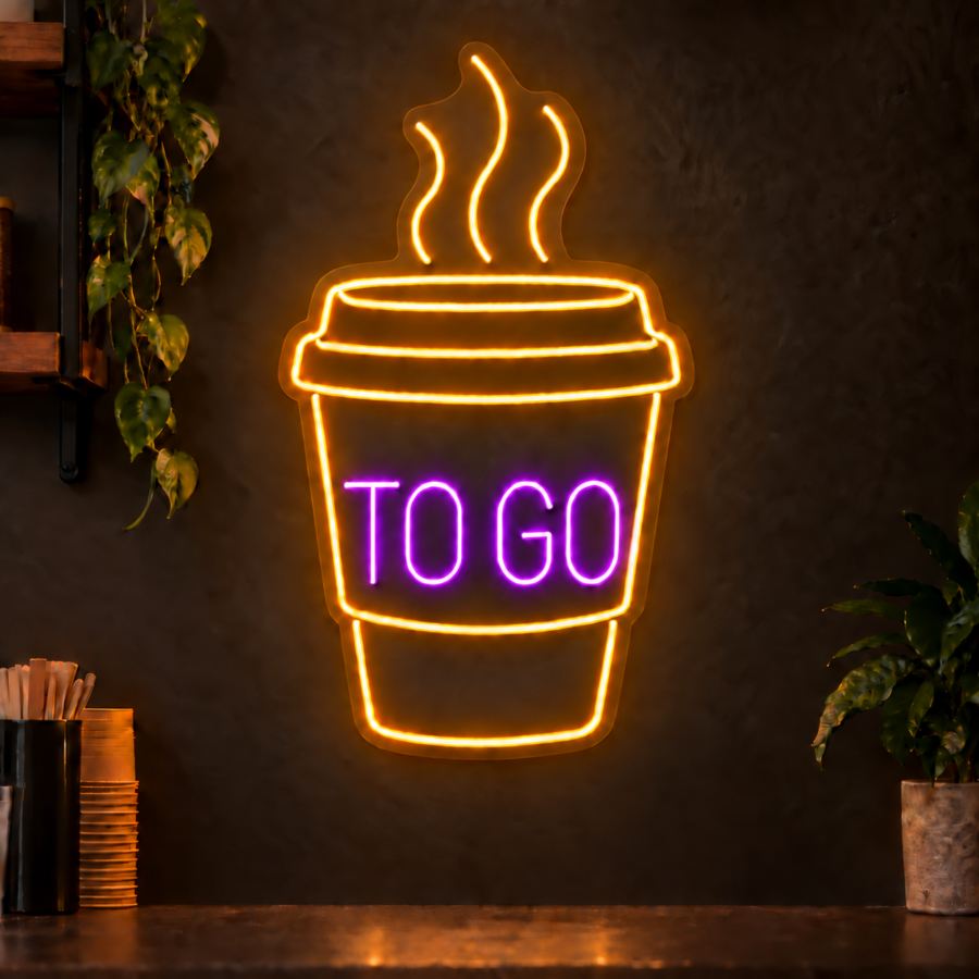 Neón LED Café para Llevar con letras en Violeta