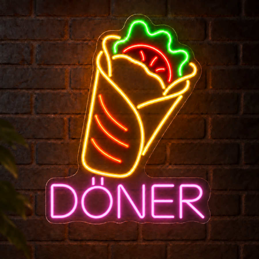Neón LED Döner en Wrap con letras en Rosa Palo