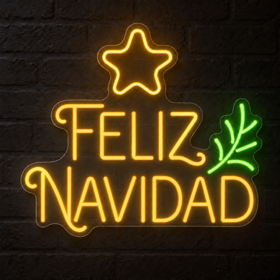 Neón LED Feliz Navidad con letras en Amarillo Dorado