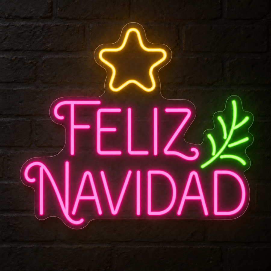 Neón LED Feliz Navidad con letras en Rosa Magenta