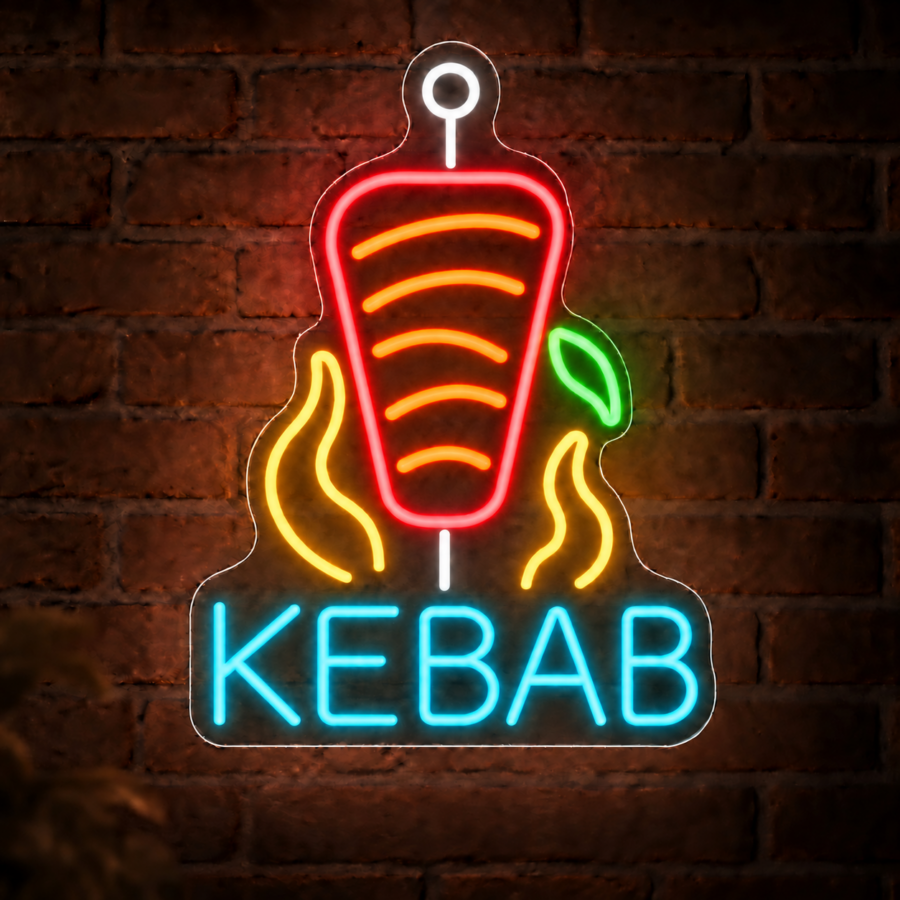 Neón LED Kebab Asador con letras en Azul Hielo