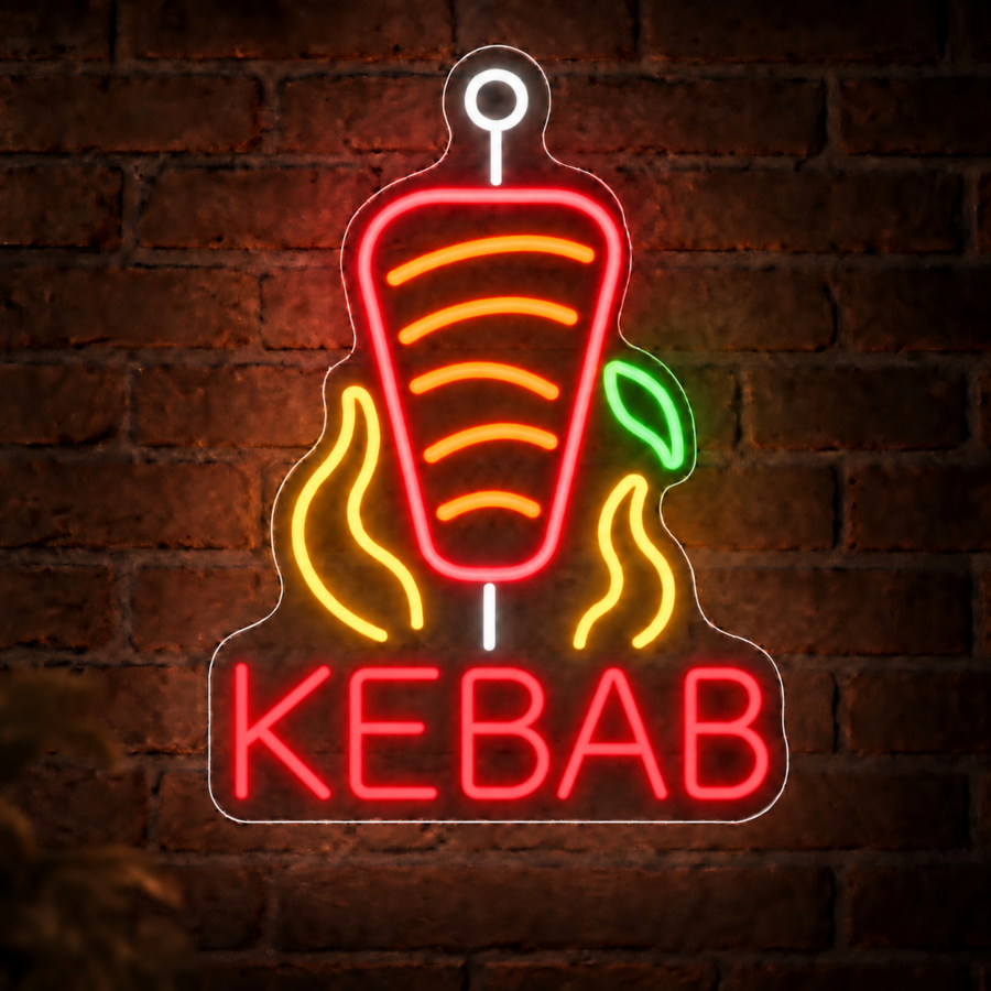 Neón LED Kebab Asador con letras en Rojo
