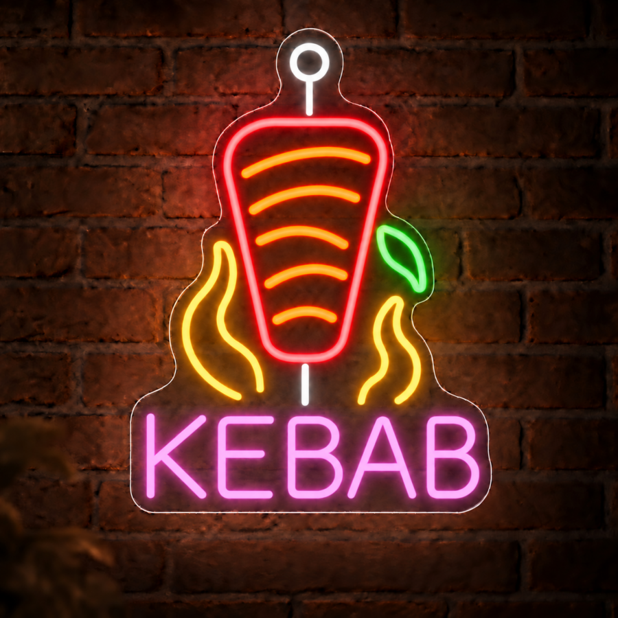 Neón LED Kebab Asador con letras en Rosa Palo