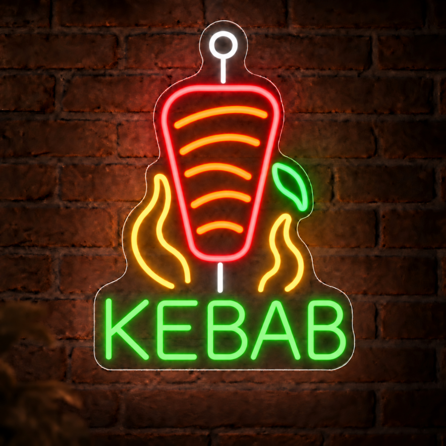 Neón LED Kebab Asador con letras en Verde