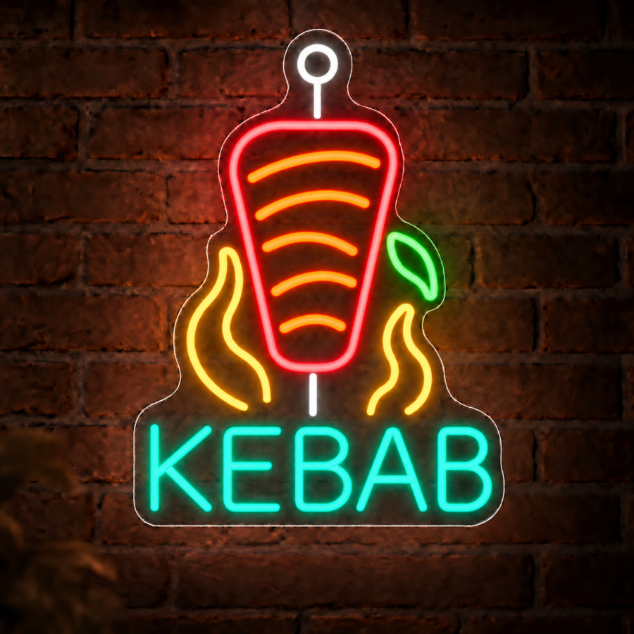 Neón LED Kebab Asador con letras en Verde Agua