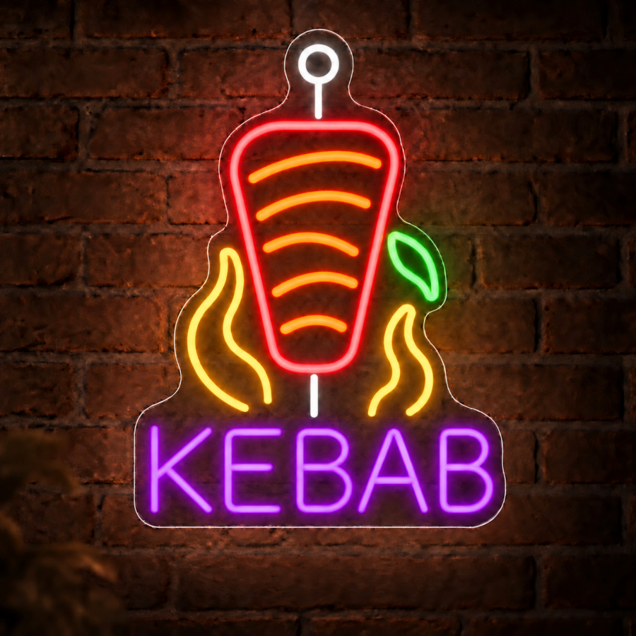 Neón LED Kebab Asador con letras en Violeta