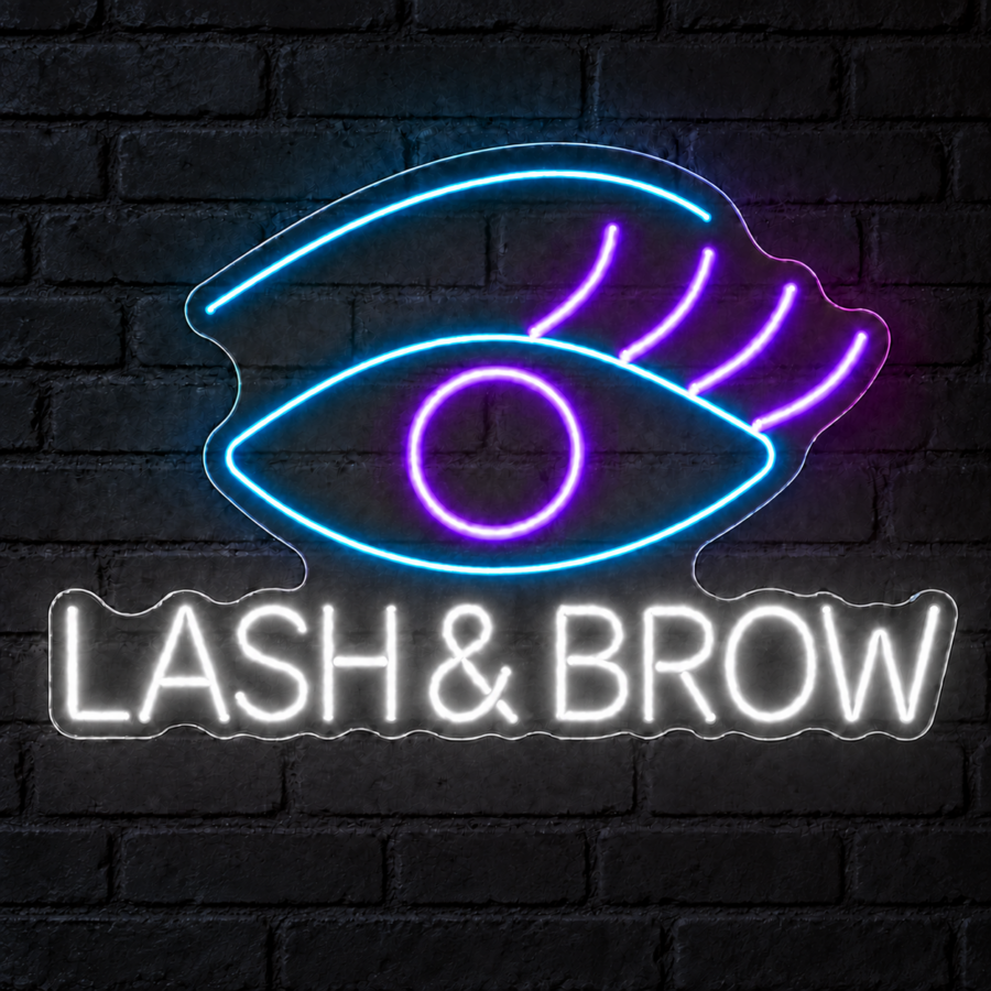 Neón LED Lash & Brow con letras en Blanco Frío