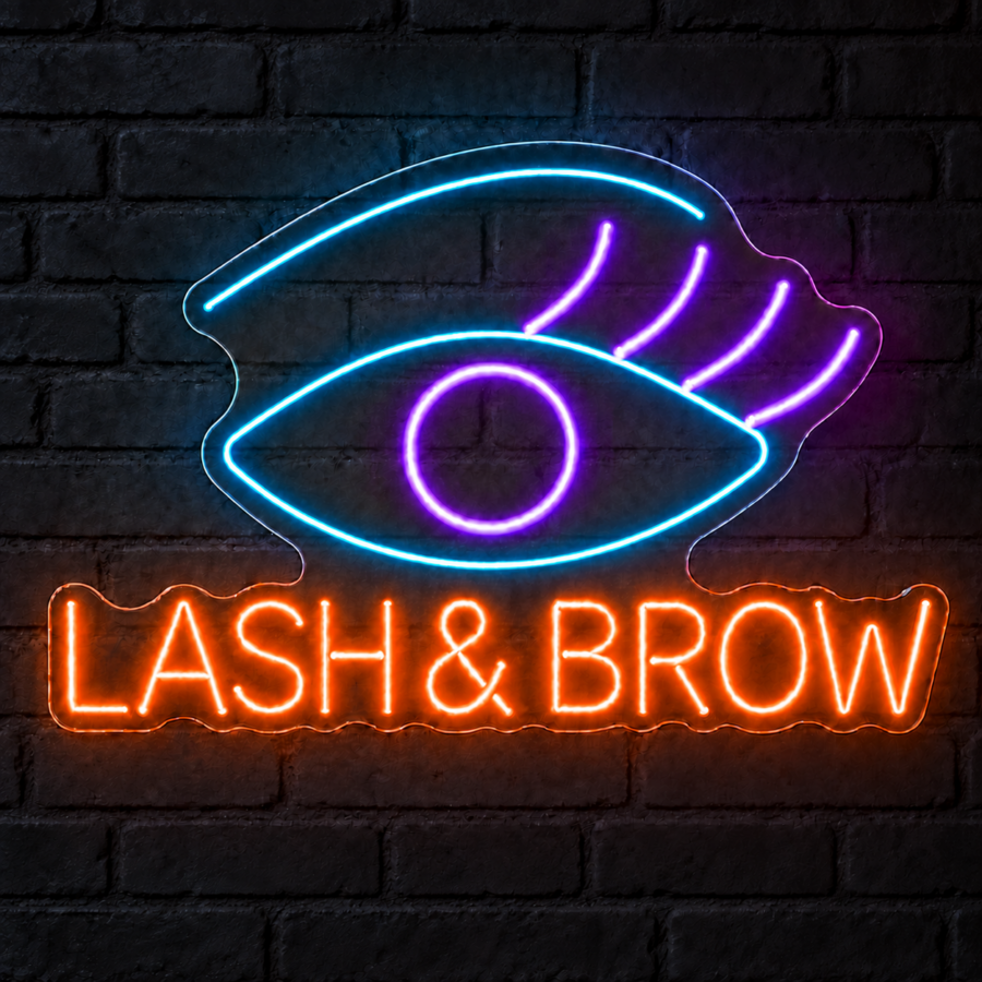 Neón LED Lash & Brow con letras en Naranja