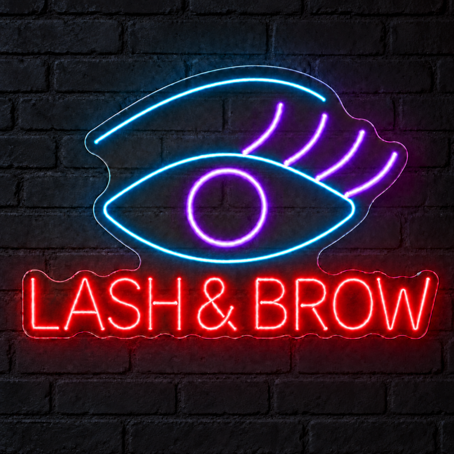 Neón LED Lash & Brow con letras en Rojo