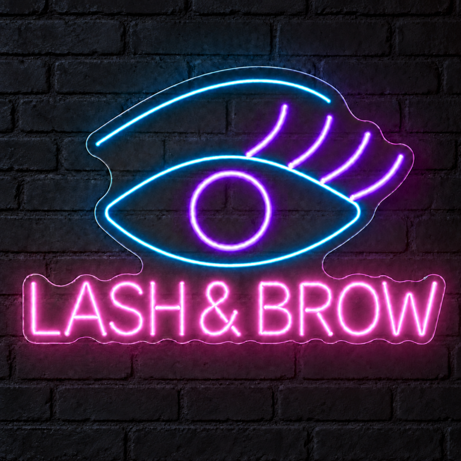 Neón LED Lash & Brow con letras en Rosa Palo