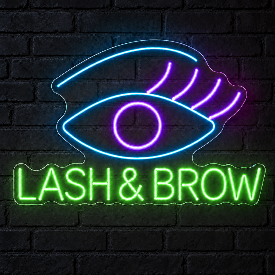 Neón LED Lash & Brow con letras en Verde
