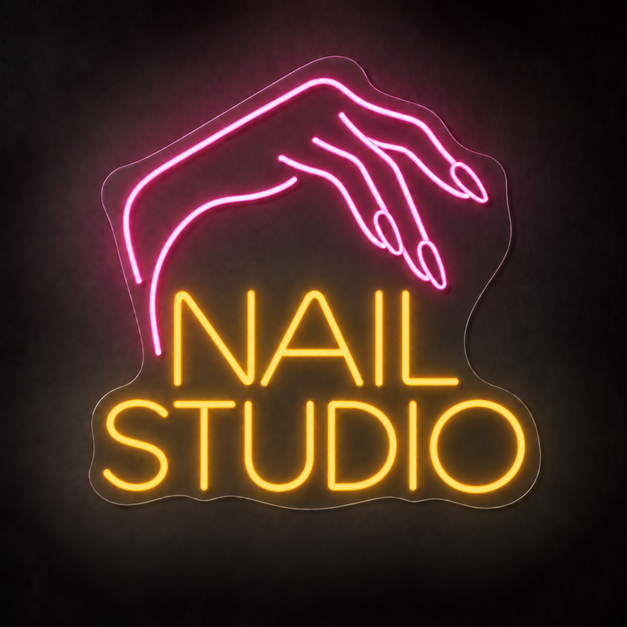 Neón LED Nail Studio con letras en Amarillo Dorado