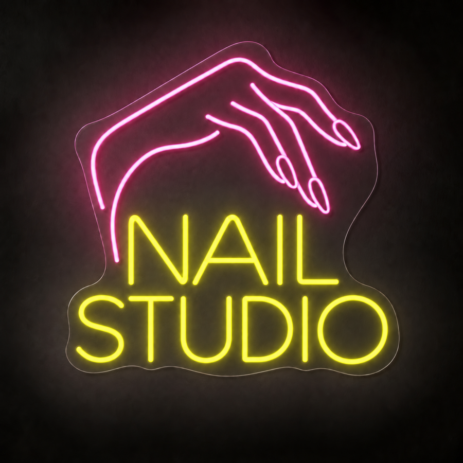Neón LED Nail Studio con letras en Amarillo Limón