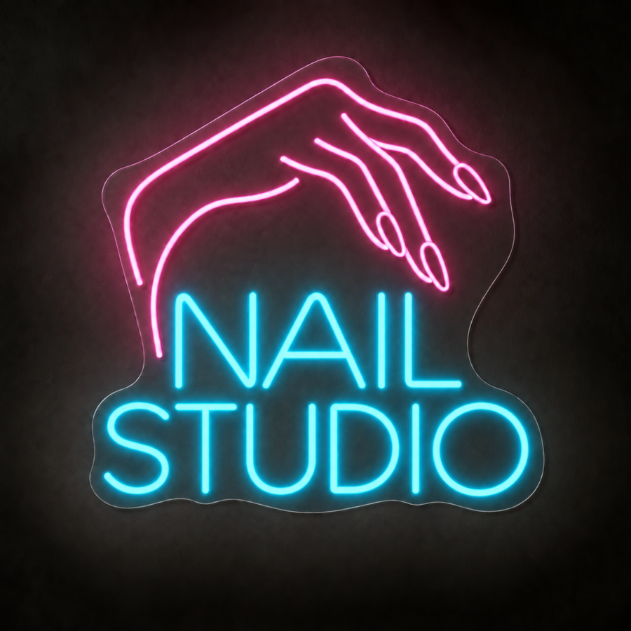 Neón LED Nail Studio con letras en Azul Hielo