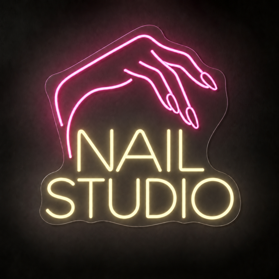 Neón LED Nail Studio con letras en Blanco Cálido