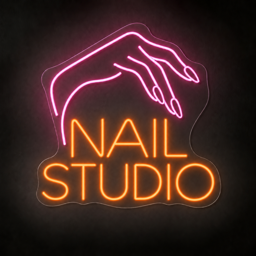 Neón LED Nail Studio con letras en Naranja