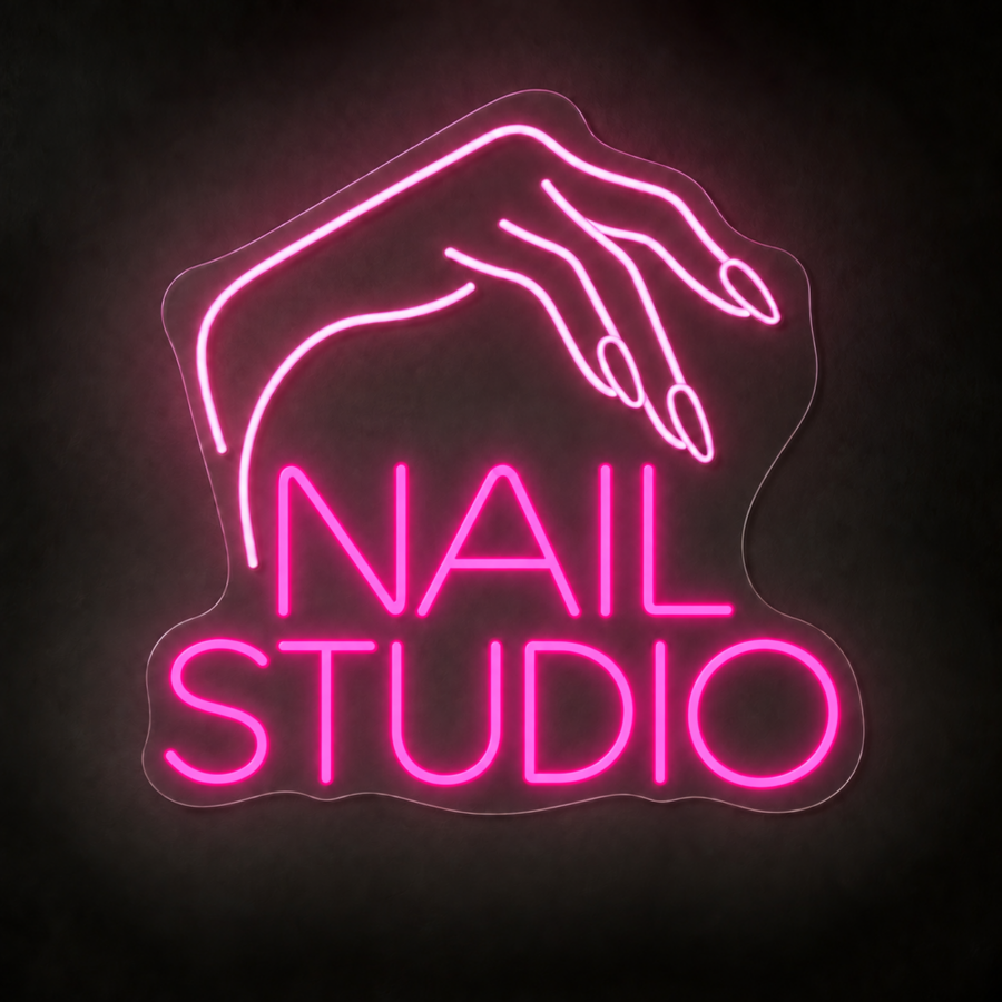Neón LED Nail Studio con letras en Rosa Magenta