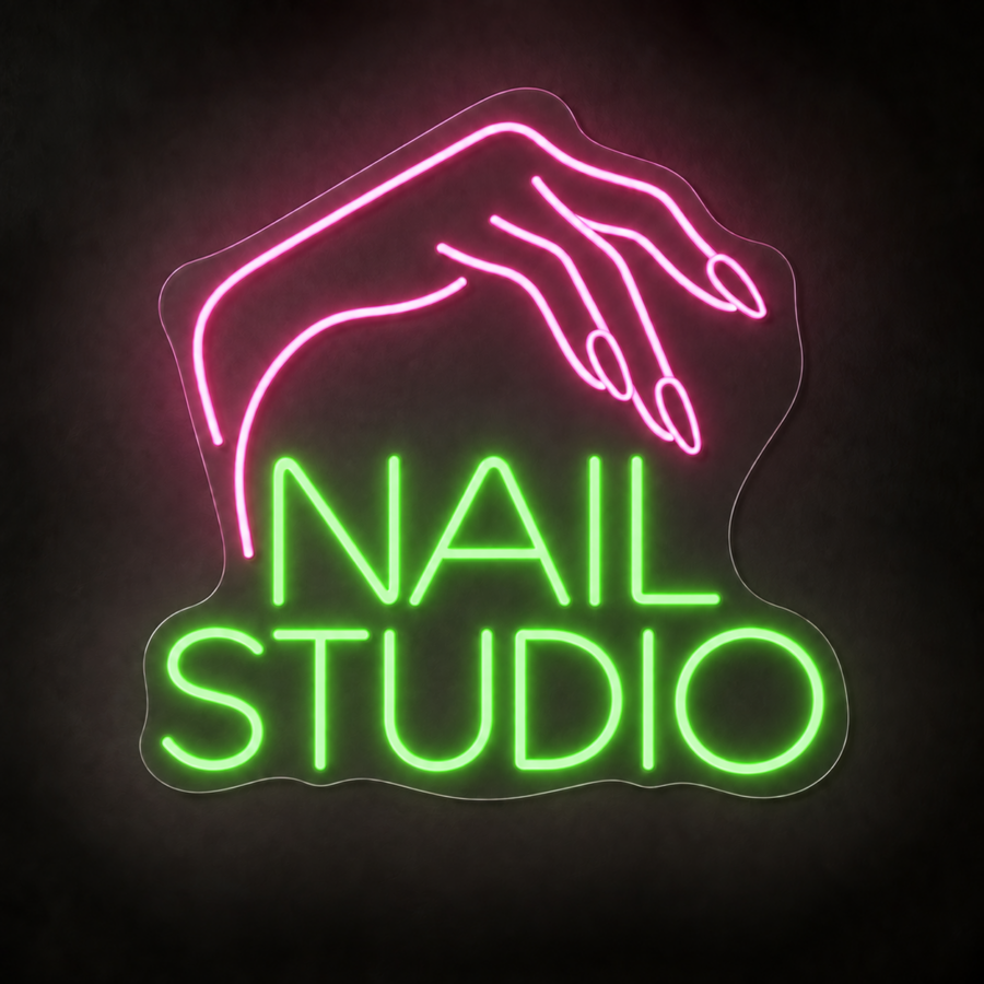 Neón LED Nail Studio con letras en Verde
