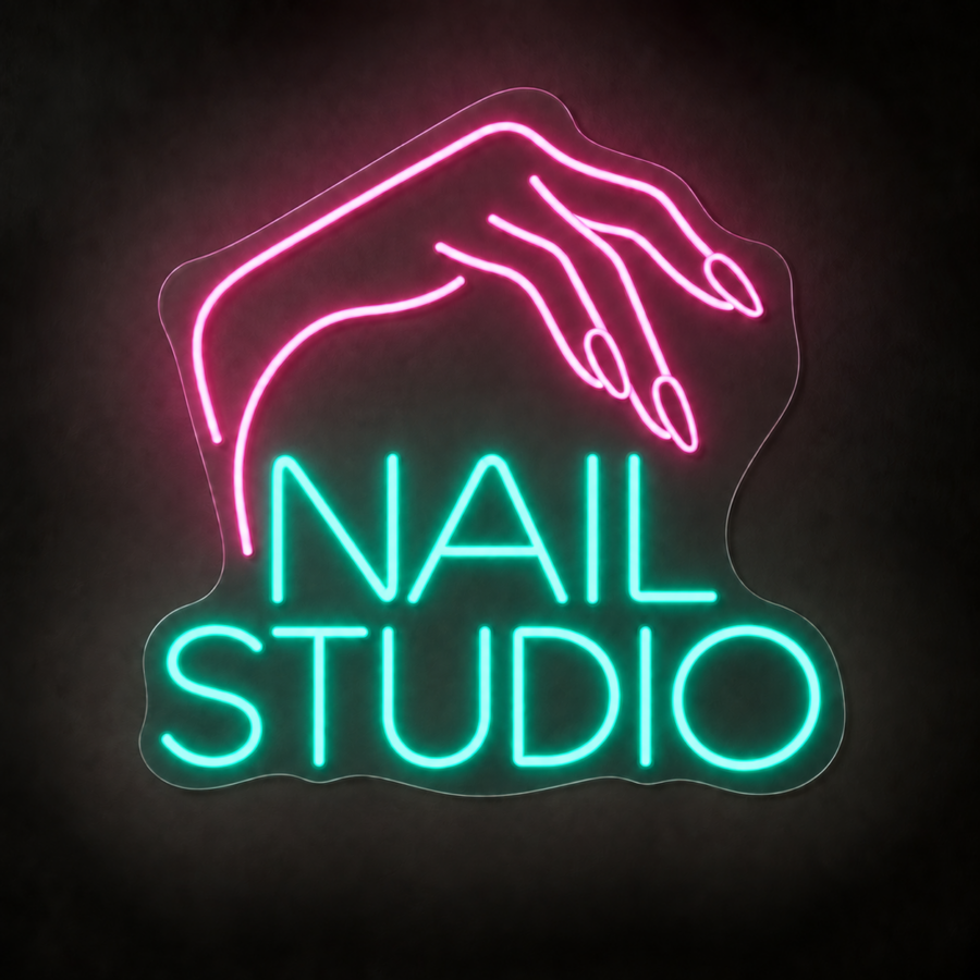 Neón LED Nail Studio con letras en Verde Agua