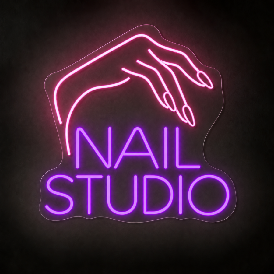 Neón LED Nail Studio con letras en Violeta