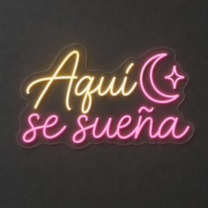 Neón LED Aquí se sueña — Cálido y rosa palo