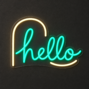 Neón LED Hello — Verde agua y blanco cálido