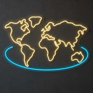 Neón LED World Map — Cálido y azul hielo