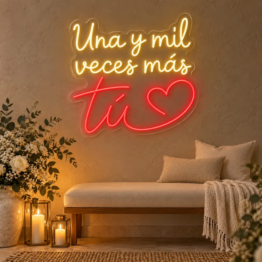 Simulación de Una y mil veces más… tú en neón LED en una boda
