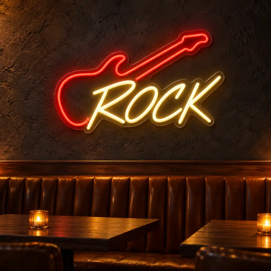 Simulación de Rock en neón LED en un bar