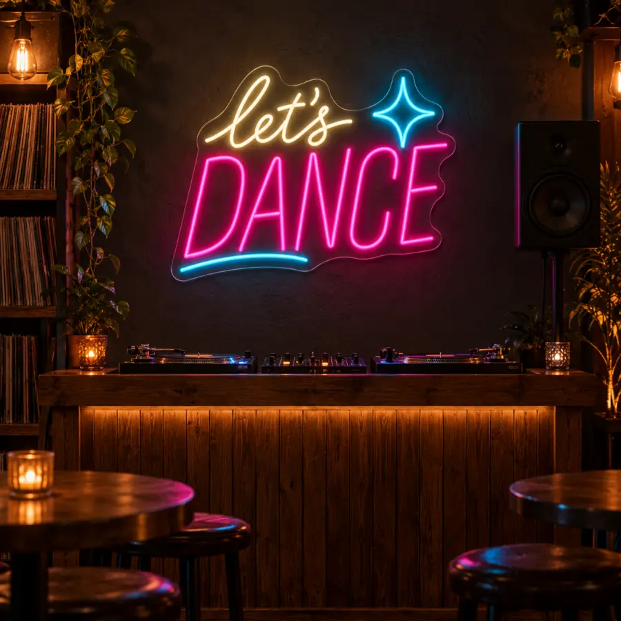 Simulación de Let’s Dance en neón LED en un bar