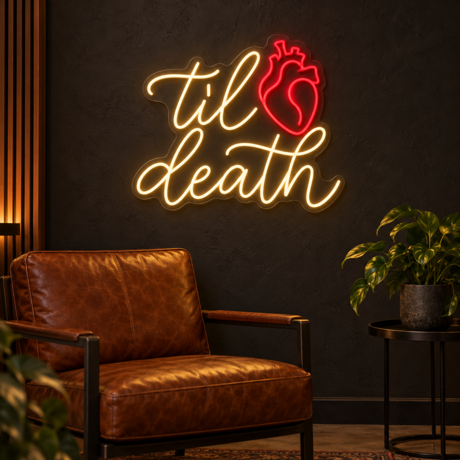 Simulación de Til Death en neón LED en un estudio